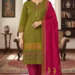 Block Print Three Piece BTP 1-2 - Olive Green