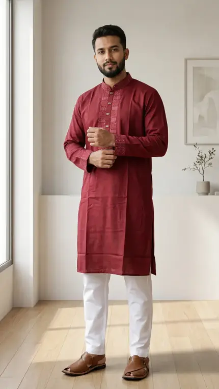 ESMAY Premium Embroidered Maroon Panjabi EMP 01